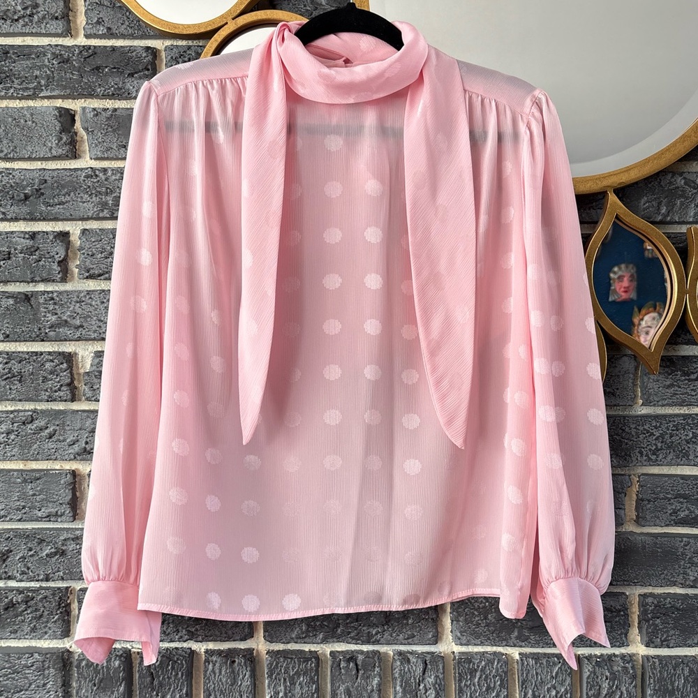 Vintage Pink Polka Dot Blouse with Tie - Picture 2 of 7